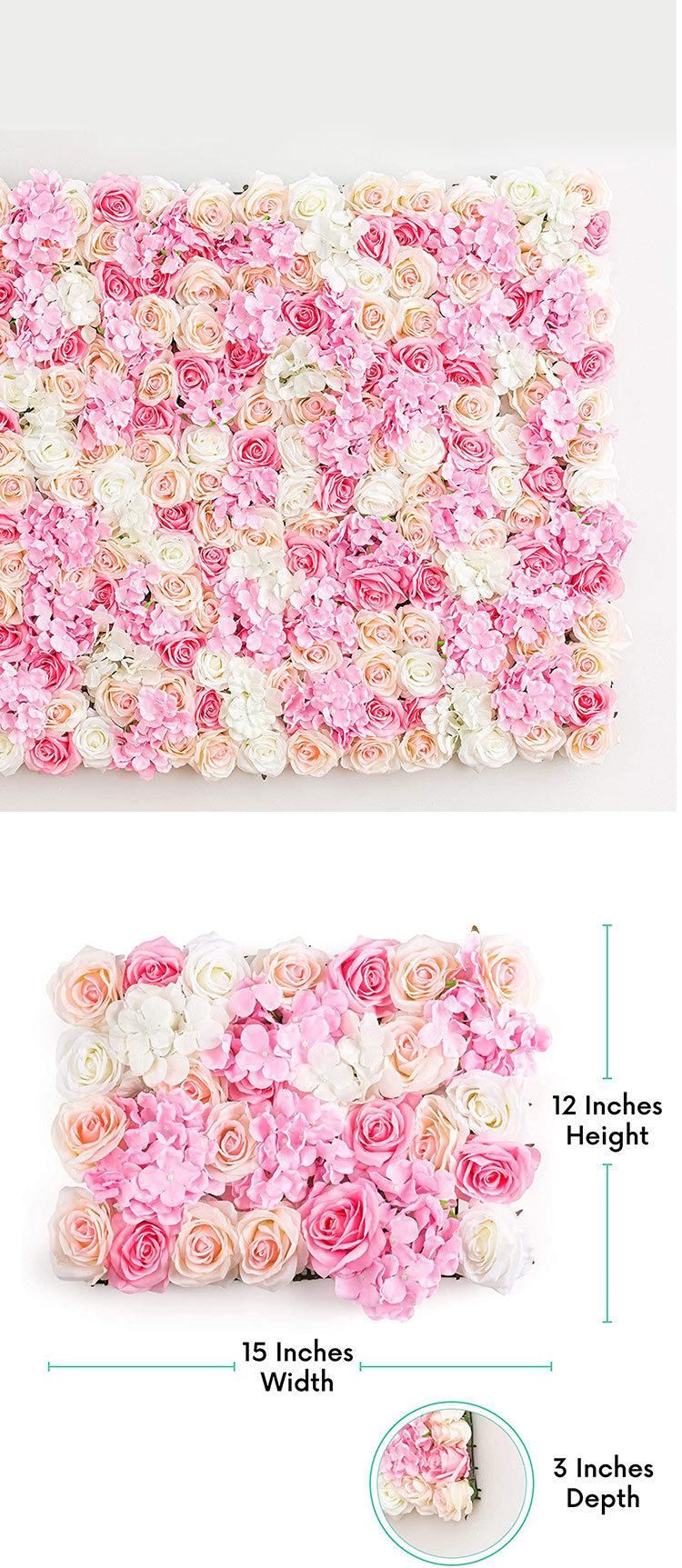 Flower Panels Artificial Flowers Wall Screen 60X40cm (23.62"X15.75") Romantic Floral Backdrop Hedge Home Decor Wedding Party Photo Background Decoration