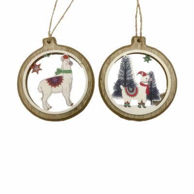 Wooden Craft Alpaca Ornaments for Christmas Tree Decorations