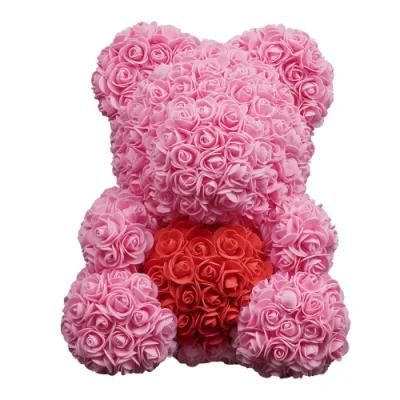 Hot Sale Artificial Flower Wholesale Valentine Christmas Gift 25cm 40cm Rose Bear Pearl Bear with Gift Package Box