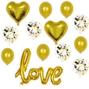15PCS/Set Love Heart Foil Balloons Gold Latex Confetti Ballons