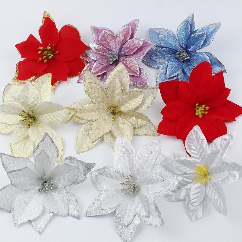 Poinsettia Christmas Flowers Glitter Christmas Poinsettia Clips Artificial Christmas Picks