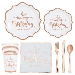 Rose Gold Pattern Bronzing Paper Plate Birthday Party Tableware Decorations