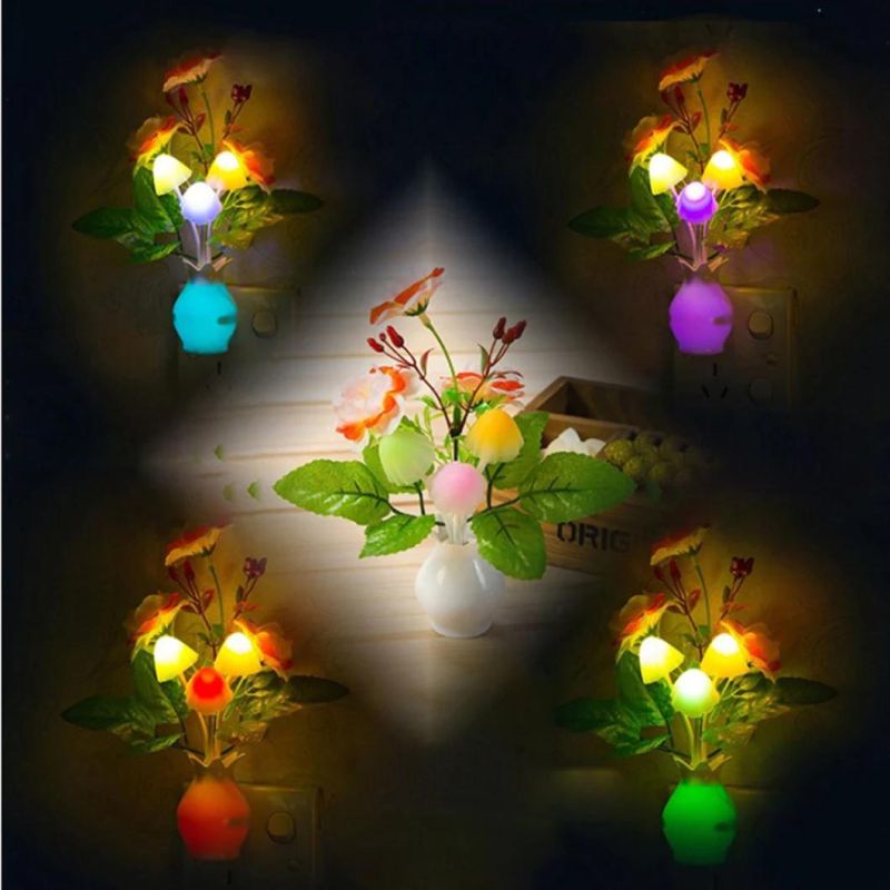 Mushroom Night Light Tulip Flowers Plug-in Mushrooms Colors Changing Nightlight
