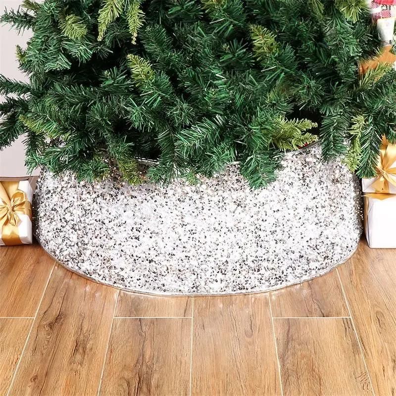 Cross Border Hot Selling New Pearl Sequins Christmas Tree Skirt Christmas Ornaments Christmas Tree Foot Circumference Decoration 48 Inches