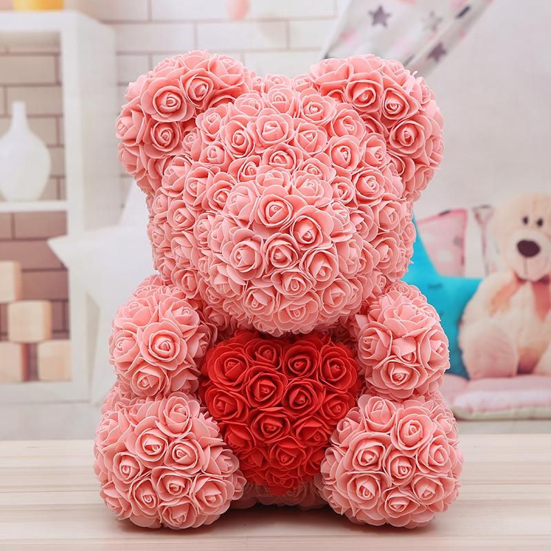 Sn-C003 High Quality Rose Bears with Gift Box Foam Rose Teady Bear with Heart Artificial Flower Rose Bears 40cm