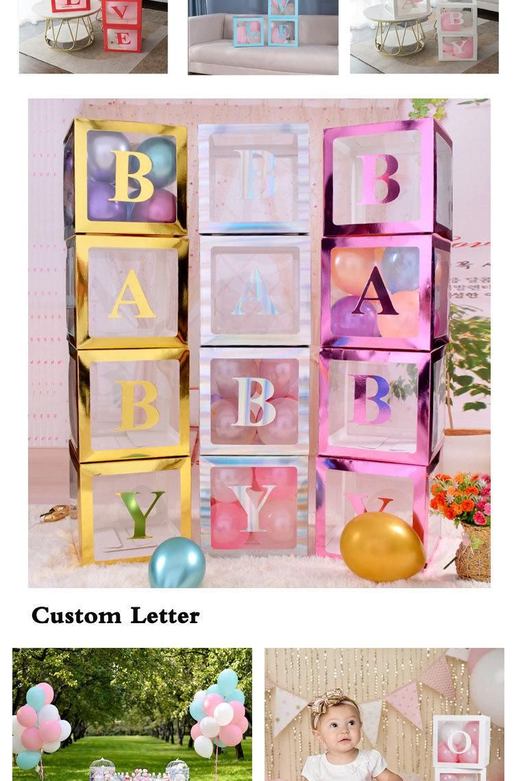 Blocks Transparent Baby Balloons Box DIY Baby Shower White Boxes Custom Letter Baby Love One Birthday Party Decorations