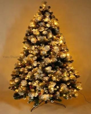 BSCI Factory Direct Sale PVC+Pine Needle Mixed Hinged Green LED Lighting Artificial Christmas Tree