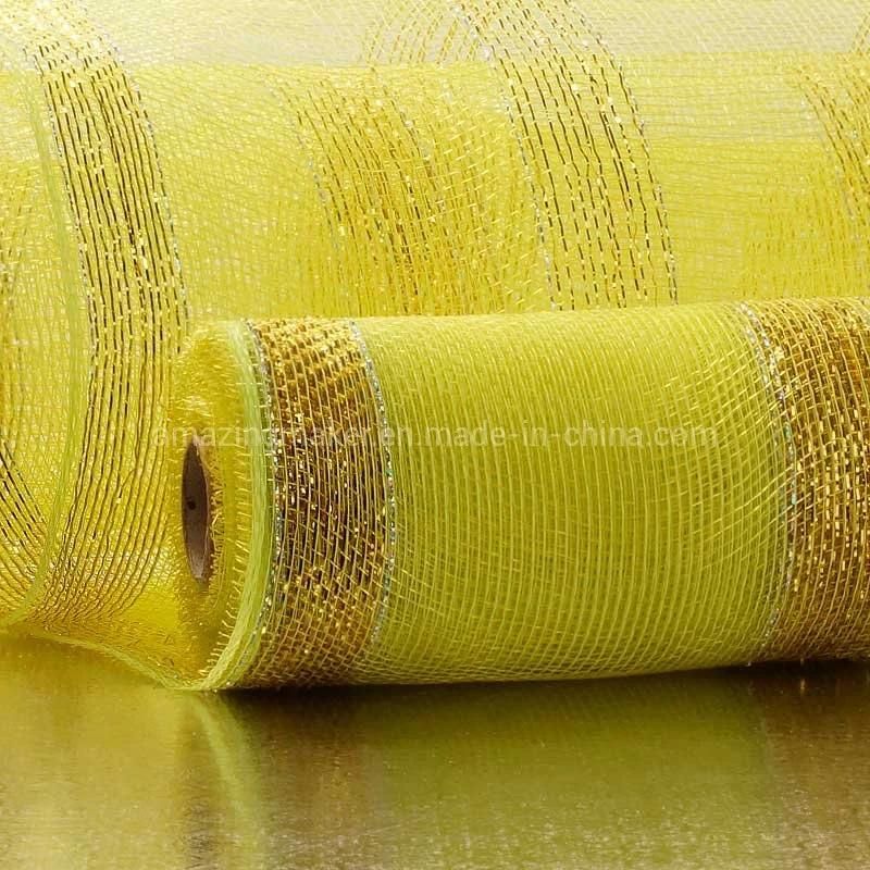 Fashionable 1′′ Metallic Stripe 21′′ Deco Mesh for Promotion