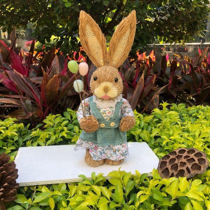 Handmade Straw Woven Rabbit Home Shop Decoration Pastoral Gifts Wedding Window Outdoor Shooting Props Easter Craft Animal Toys Long Ear Easter Bunny Rabbit Toy