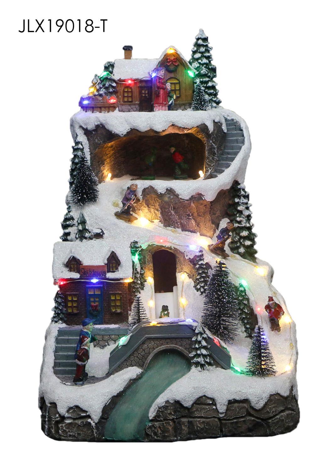 Christmas Hillside House with LED Lights and Train Christmas Tree Rotation Feature with 8 Songs Music for Decorations