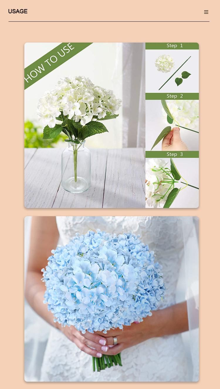 High Quality Artificial Polyester Silk Real Touch 69cm Single Hydrangea with Snow for Party Hotel