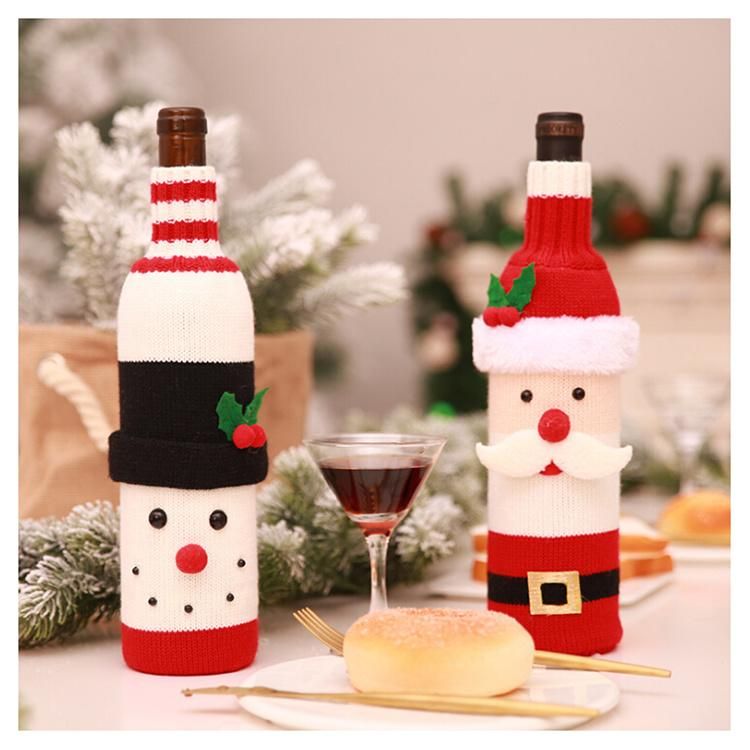 Wholesale Festival Party Gift Santa Claus Christmas Decoration for Home Novelty Knit Wine Bottle Cover