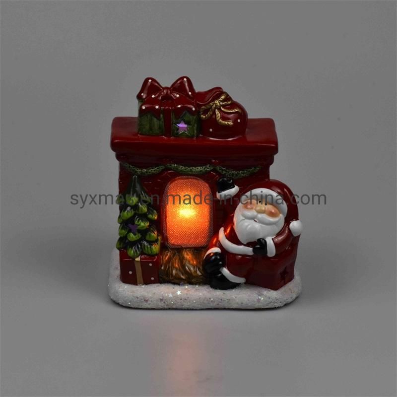 New Design Ceramic Candle Shape Chirstmas Santa with Lights for Home Decoration