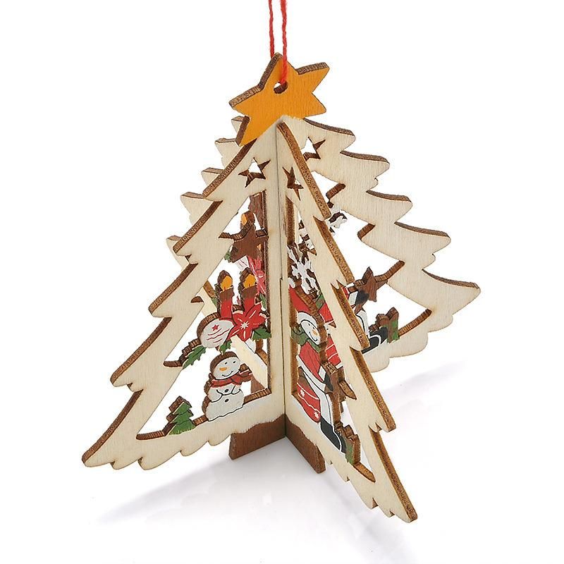 Exquisite Xmas Christmas Tree Ornament Souvenir 3D Wooden Hanging Decoration