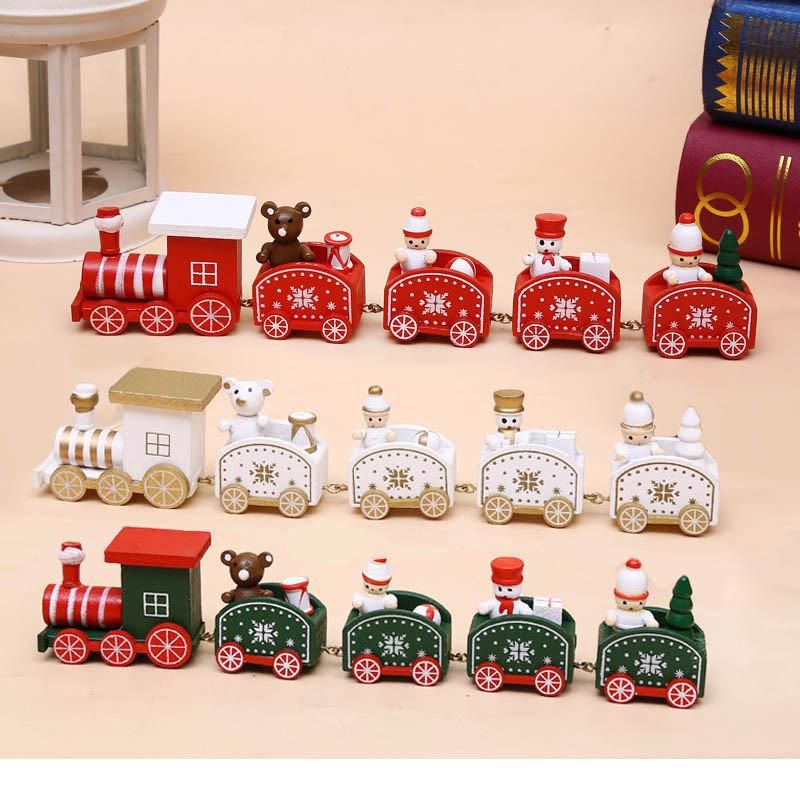 5 Pieces/Set Wood Christmas Xmas Train Decoration Decor Gift