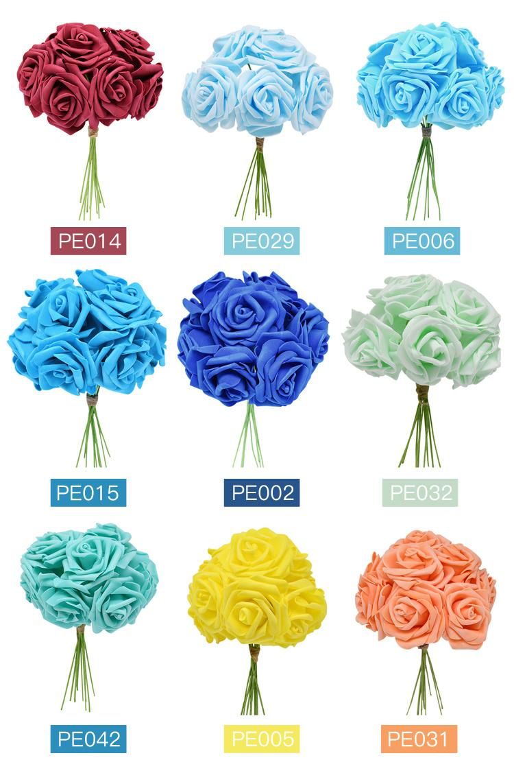 8cm Colorful Wholesale Foam Rose Bride PE Flower Artificial Heads with Stem