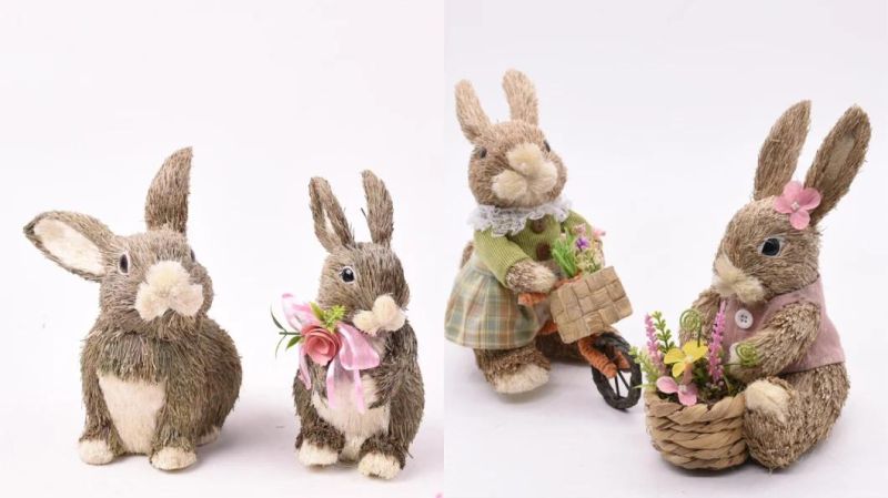 Factory Suppliers Customized Handmade Handcraft Home Decoration Rustic Foam Garden Sisal Rabbit Easter Decoration Bunny