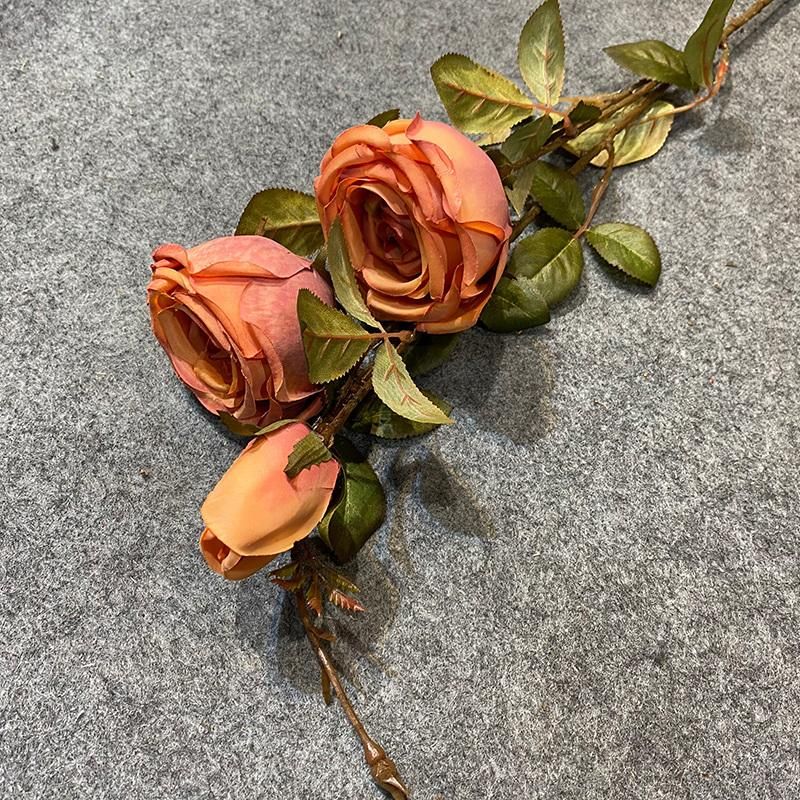 China Artificial Flower Factory Wholesale 3 Heads Rose Bouquets for Wedding Floral